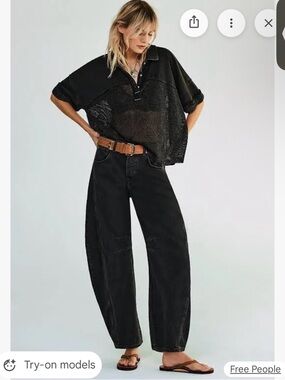 Free People Women's Good Luck Mid-Rise Barrel Jeans Black Size 30